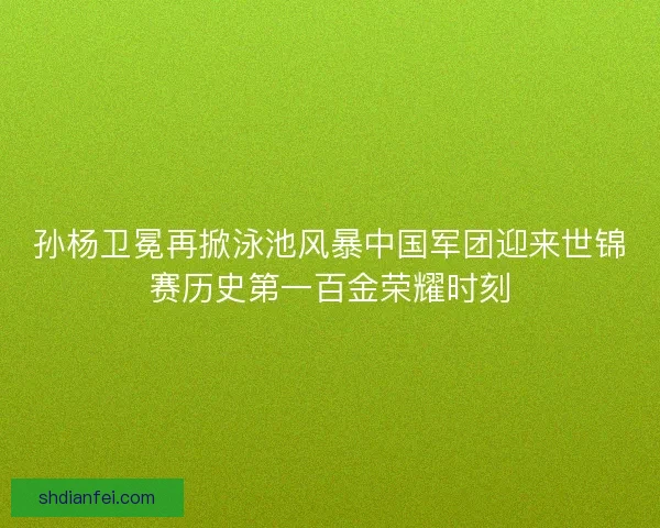 孙杨卫冕再掀泳池风暴中国军团迎来世锦赛历史第一百金荣耀时刻